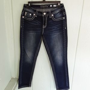 Miss Me #366 Jeans Stretch Women's Sz 26 Preowned Zig Zag Chevron Embroidered